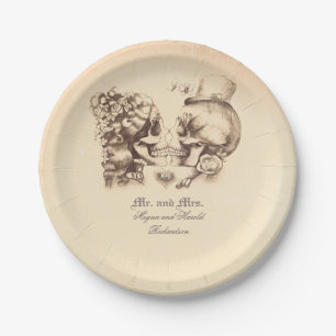 Skull Couple Gothic Wedding Old Paper Plate
