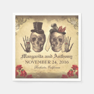 Skull couple Gothic wedding paper napkins