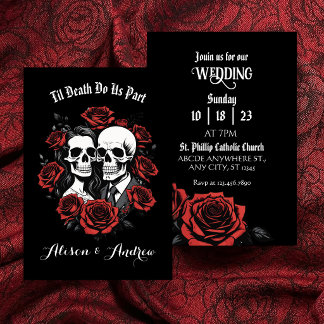 Skull couple gothic with roses wedding save the date