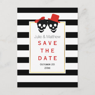 Skull couple Halloween red wedding Save the Date Announcement Postcard