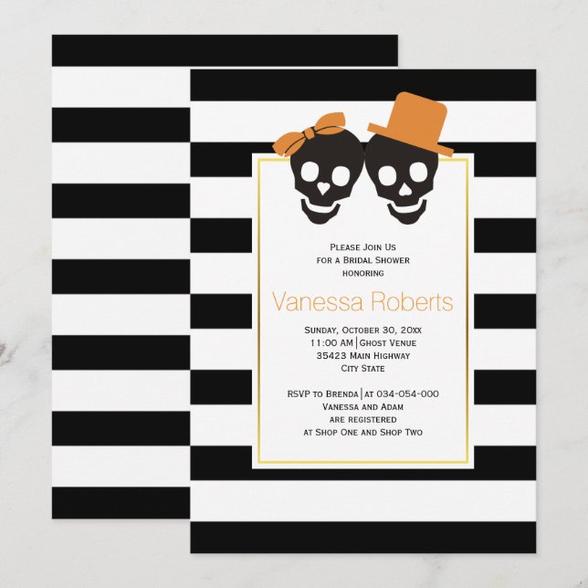 Skull couple Halloween wedding bridal shower Invitation (Front/Back)