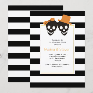 Skull couple Halloween wedding rehearsal dinner Invitation