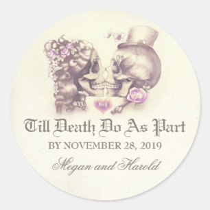Skull couple purple wedding stickers