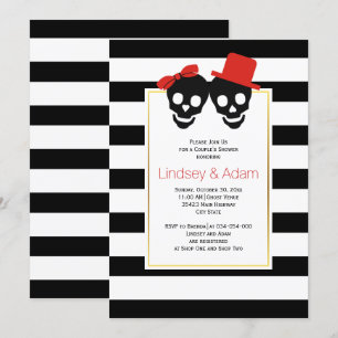 Skull couple red Halloween wedding couples shower Invitation