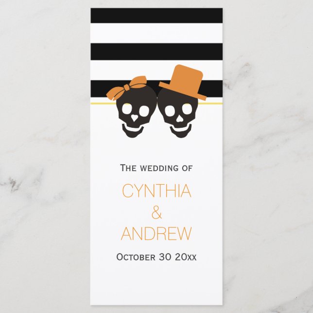Skull couple, stripes Halloween wedding program Programme (Front)