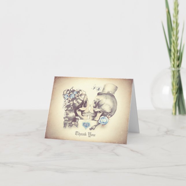 Skull couple wedding thank you cards (Front)