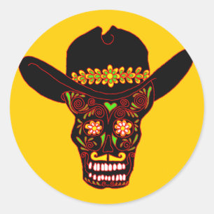 skull cowboy hat classic round sticker