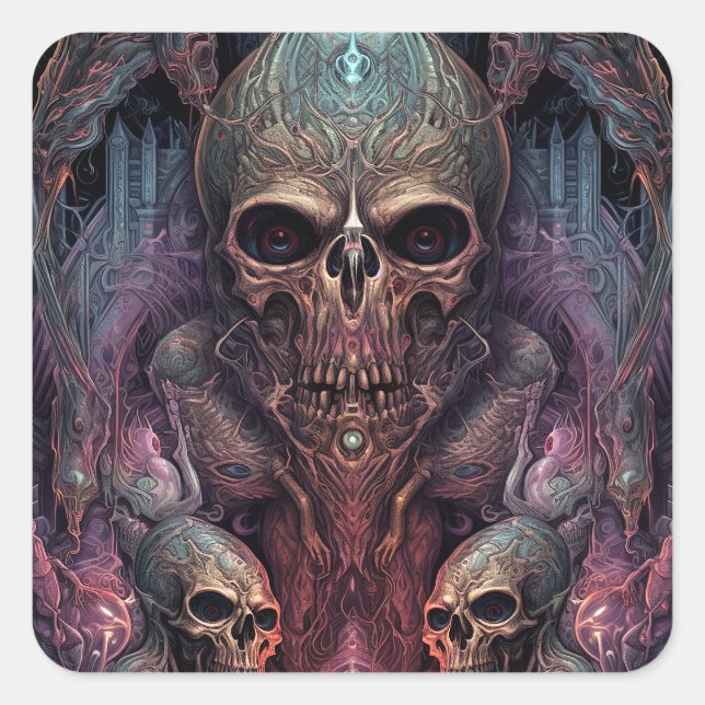 Skull Creepy Surreal Horror Art  Square Sticker (Front)