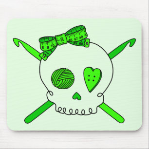Skull & Crochet Hooks (Lime Green Background) Mouse Mat