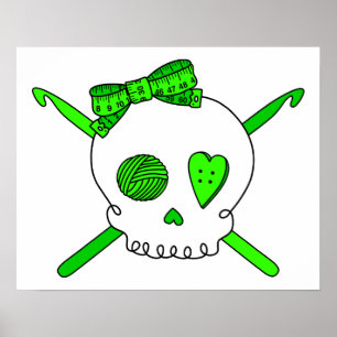 Skull & Crochet Hooks (Lime Green) Poster