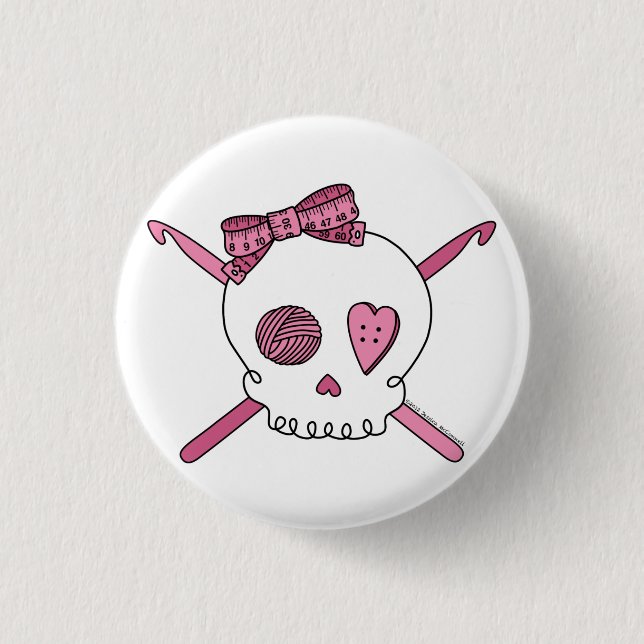 Skull & Crochet Hooks (Pink) 3 Cm Round Badge (Front)