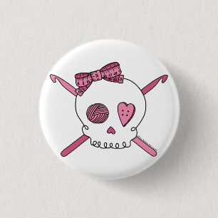 Skull & Crochet Hooks (Pink) 3 Cm Round Badge