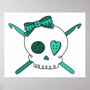 Skull & Crochet Hooks (Turquoise) Poster