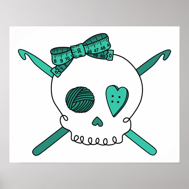 Skull & Crochet Hooks (Turquoise) Poster (Front)