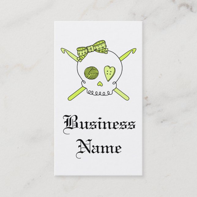 Skull & Crochet Hooks (Yellow) Business Card (Front)