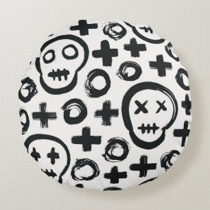 Skull Cross Circle: Seamless Decoration. Round Cushion