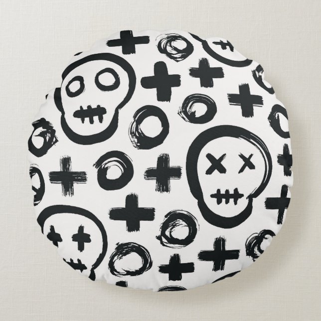 Skull Cross Circle: Seamless Decoration. Round Cushion (Front)