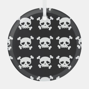 Skull Crossbones: Black-White Pattern. Glass Tree Decoration