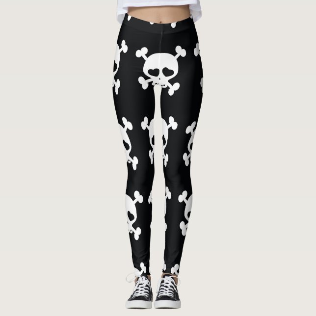 Skull Crossbones: Black-White Pattern. Leggings (Front)