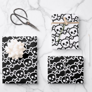 Skull Crossbones Black White Wrapping Paper Sheet
