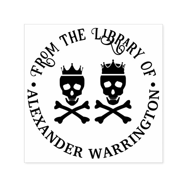 Skull & Crossbones Crowned Couple Library Book Self-inking Stamp (Design)