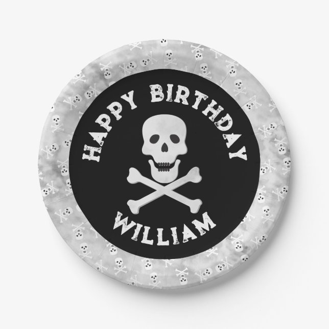 Skull Crossbones Halloween Birthday Plate (Front)