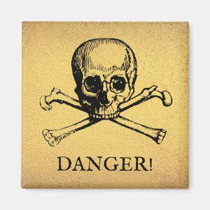 Skull & Crossbones   Magnet   Custom Text   Gold