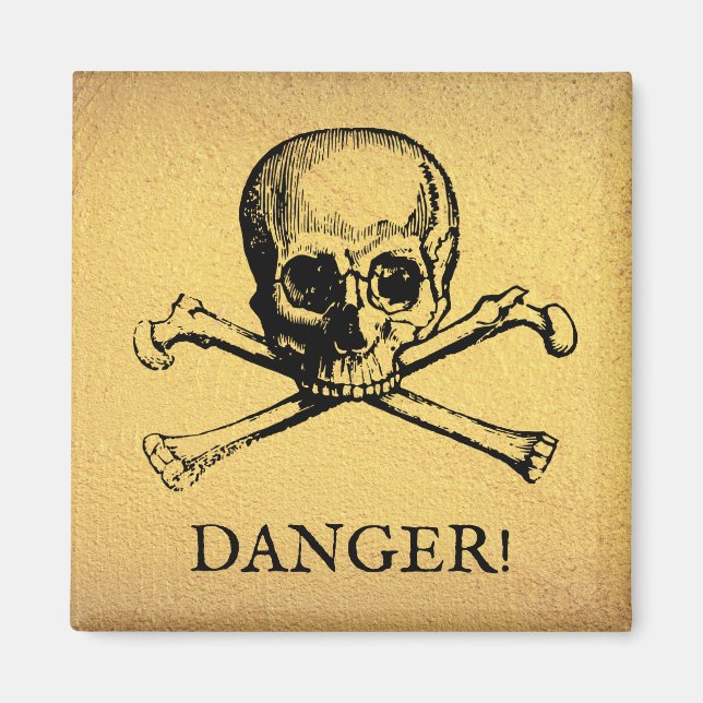 Skull & Crossbones | Magnet | Custom Text | Gold (Front)
