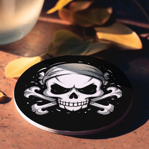 Skull & Crossbones Pirate Birthday Bash Round Paper Coaster