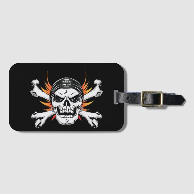Skull Crossbones with Flaming Wings Luggage Tag (Front Horizontal)