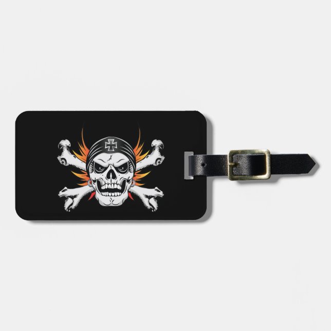 Skull Crossbones with Flaming Wings Luggage Tag (Front Horizontal)