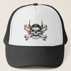 Skull Crossbones with Flaming Wings Trucker Hat