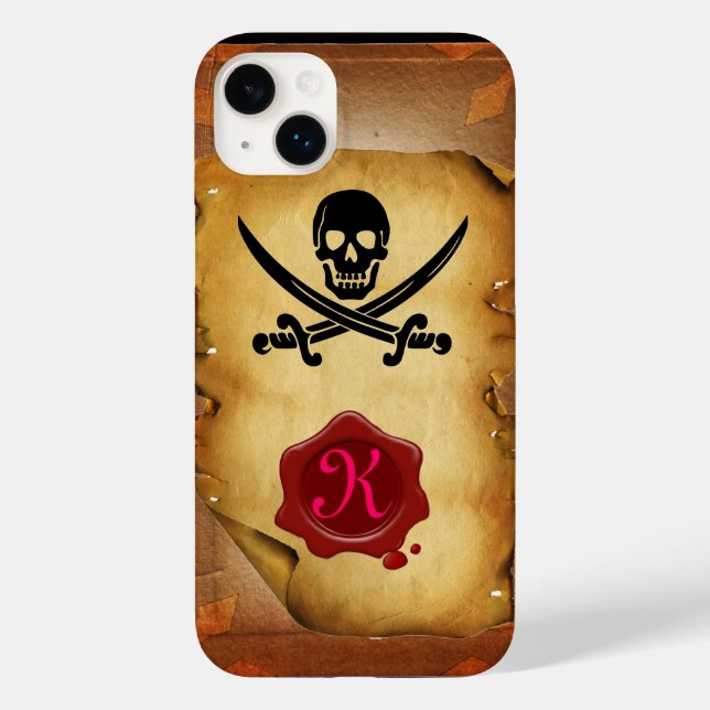 SKULL CROSSED SWORDS  MONOGRAM wax seal parchment Case-Mate iPhone Case (Back)