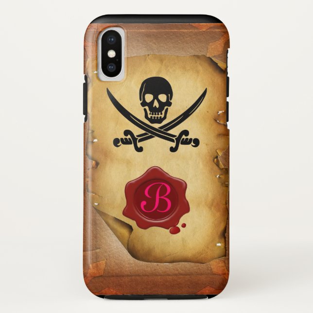 SKULL CROSSED SWORDS  MONOGRAM wax seal parchment Case-Mate iPhone Case (Back)