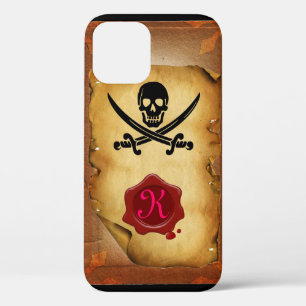 SKULL CROSSED SWORDS MONOGRAM wax seal parchment iPhone 12 Case