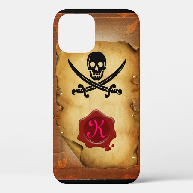 SKULL CROSSED SWORDS  MONOGRAM wax seal parchment Case-Mate iPhone Case (Back)