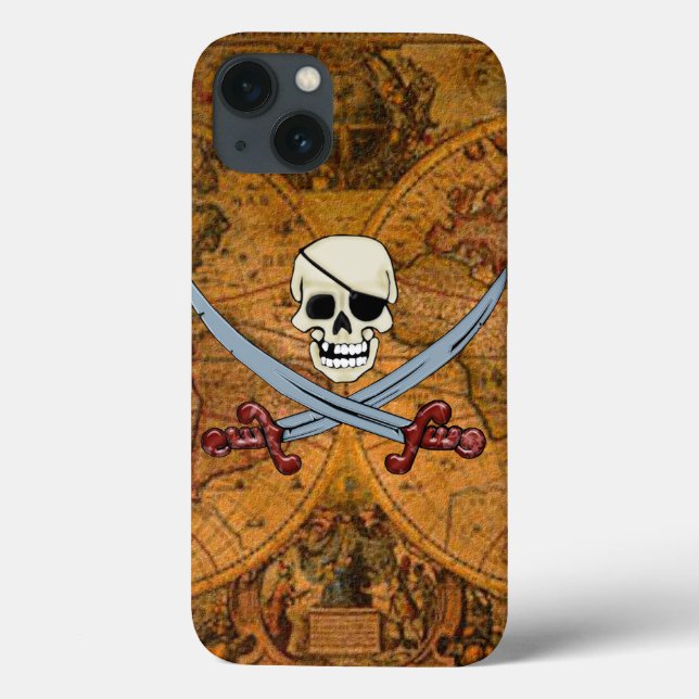 Skull & Crossed Swords & Old World Map BG Case-Mate iPhone Case (Back)