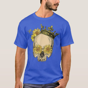 Skull Crown Sunflower Retro Vintage Skeleton Flowe T-Shirt