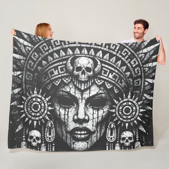 Skull‑Crowned Priestess — by BurnsInHell Fleece Blanket (In Situ)