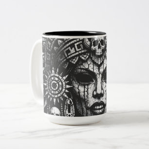 Skull‑Crowned Priestess — by BurnsInHell Two-Tone Coffee Mug