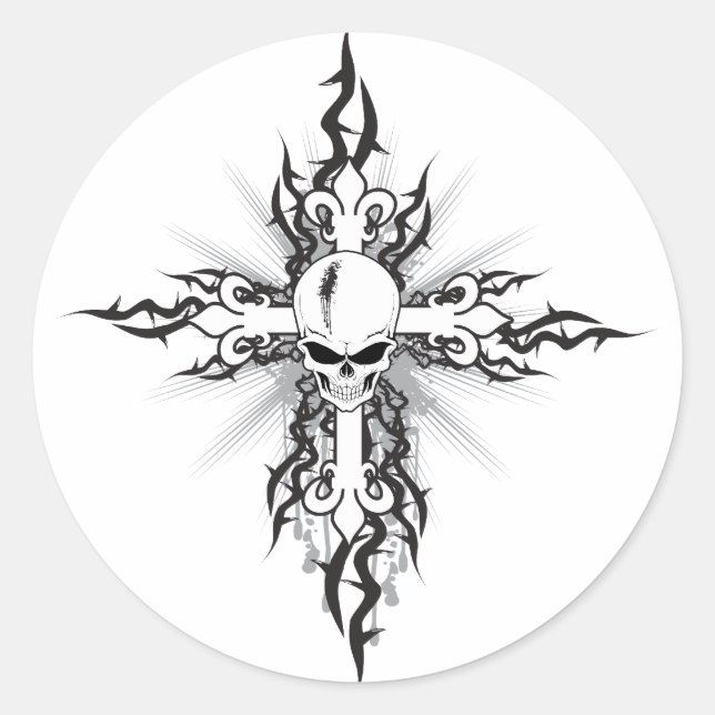 Skull Crucifix Classic Round Sticker (Front)