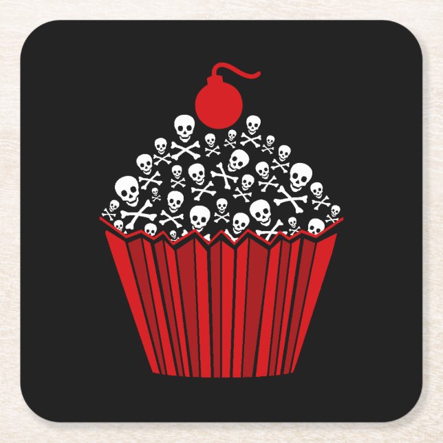 Skull Cupcake Square Paper Coaster (Front)