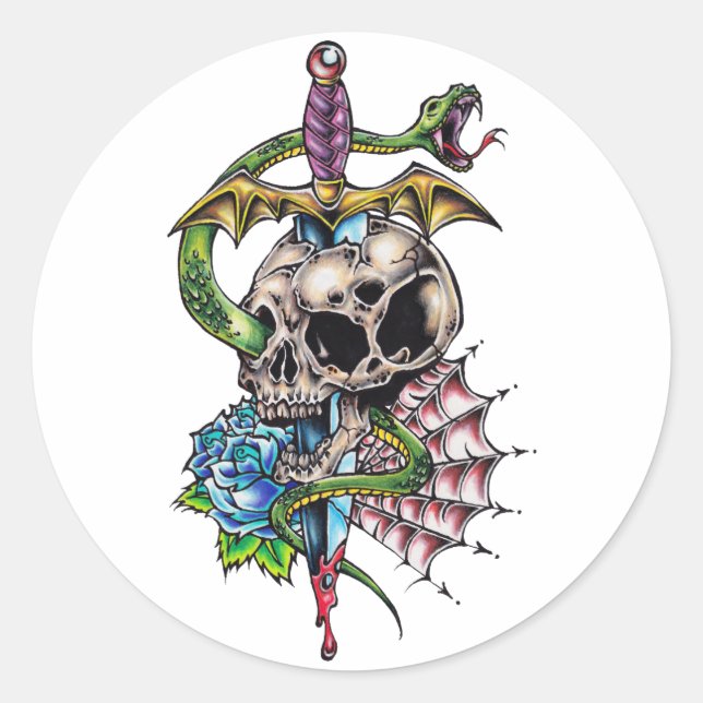 Skull & Dagger Tattoo Classic Round Sticker (Front)