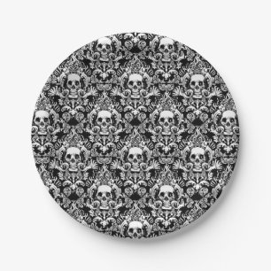 Skull Damask Dinner Plate