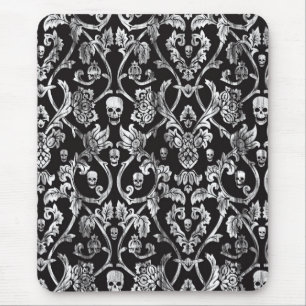 Skull damask in black and white. mouse mat