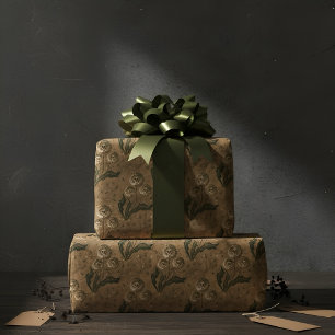 Skull Dandelion Gothic Botanical Sepia Wrapping Paper