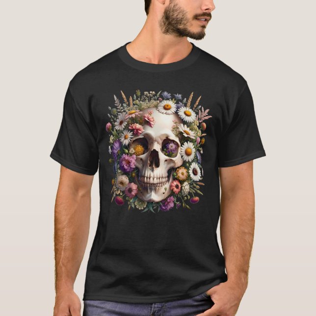 Skull Dark  Goblincore Aesthetic Wildflower for T-Shirt (Front)
