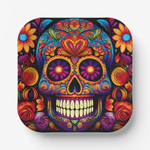 Skull Day of the Dead Colorful Paper Plate