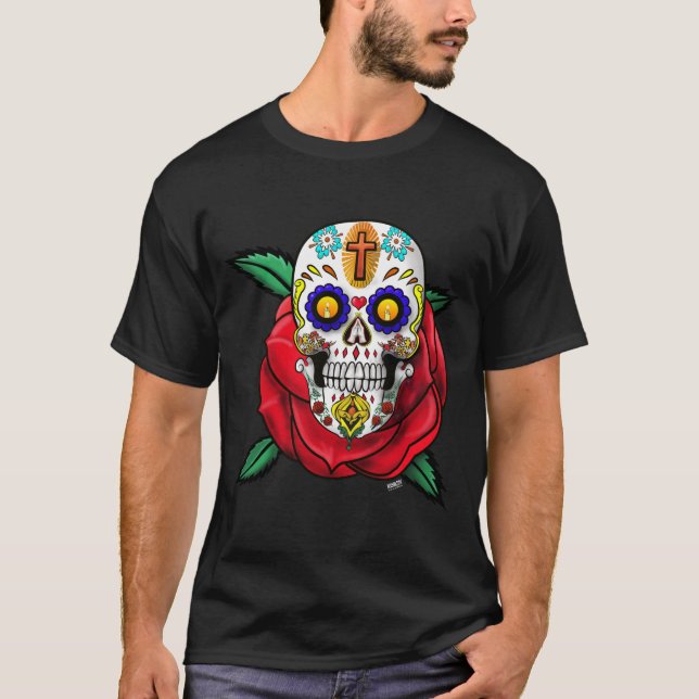 Skull Day Of  The Dead  Dia De Los Muertos T-Shirt (Front)