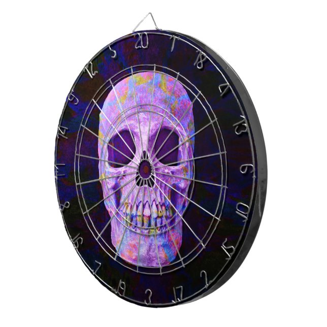 Skull Day Of The Dead Purple Blue Neon Gothic Dartboard (Front Right)